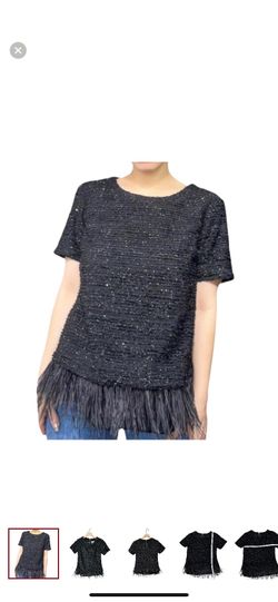Anthropologie Deletta Black bling feather hem Holiday Top Small