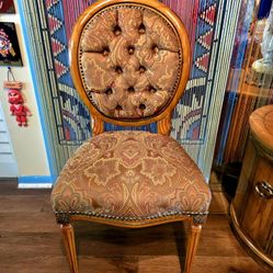 Vintage Casa Padrino Luxury Baroque Accent Dining Chair Gold Pattern Brown & Antique Brass Lions Feet