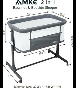 AMKE Baby Bassinet Bedside Sleeper with Adjustable Height & Breathable Mesh.