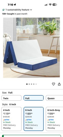 Full 6” Thick Trifold Memory Foam Folding Mattress-Camping-RV $140 Firm