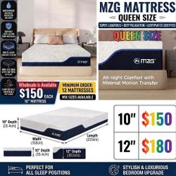 M MZG 12 Inch Queen Size Plush Hybrid Mattress, Gel-Infused Memory Foam Pillow Top & High-Density White Support Foam, Cooling & Breathable, CertiPUR-U