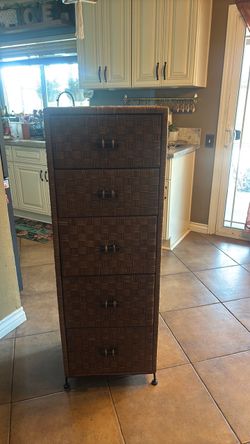 5-Drawer Woven Storage Dresser Tower