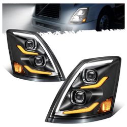 New VOLVO LED Headlights Assembly Compatible with VNL VN 2004-2017, DOT Approved with Start Animation High/Low Beam Sequential Turn Signal DRL Marker 