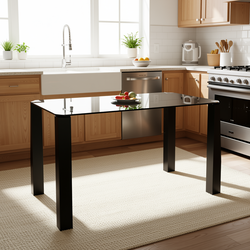 Homy Casa PIRLO Dining Table 47.2” Black Glass Top Modern Kitchen Table