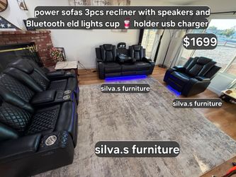 Power sofa set 3pcs recliner with speakers and Bluetooth eld lights cup 🥤 holder usb charger