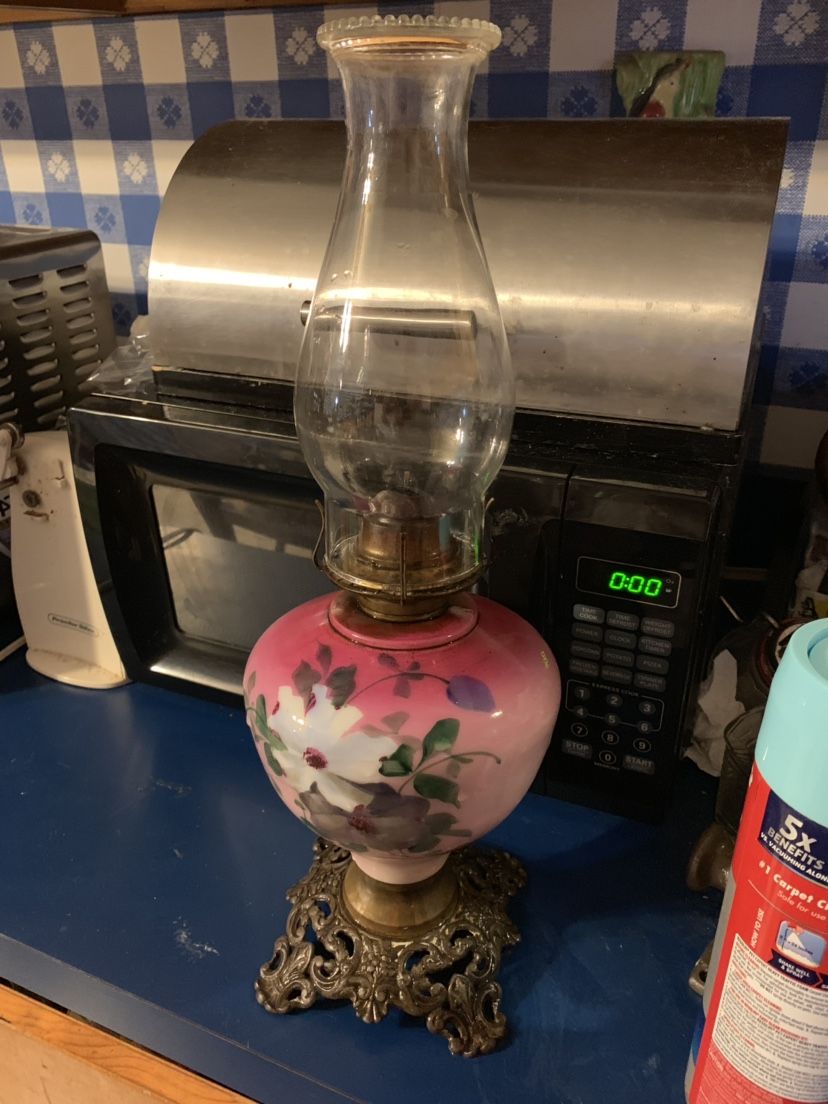 Antique Victorian Ceramic And Metal Oil Lamp 