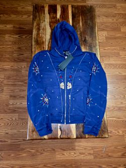 Politics Studios Women's Embellished Purple Zip-Up Hoodie. Size Large