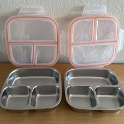 Stainless steel plates with lids set of 2