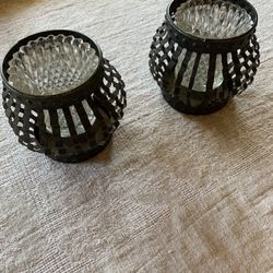 Two Metal And Glass candle Holders