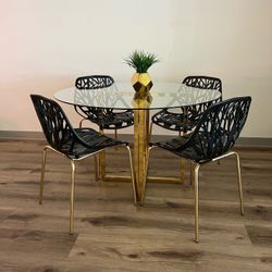 Black Gold Modern Glass Dining Set