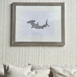 Extra Large Hammerhead Shark – Fossilized Shark Teeth Wall Art (22” x 18”)