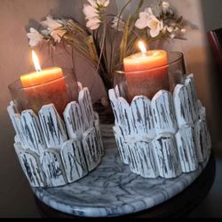 Pair White Washed Wooden Glass Candle/Plant. Inside or Outside on Your Patio, Candles NOT Included