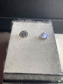 925 Silver Round Crystal Stud Earrings Gold Tone