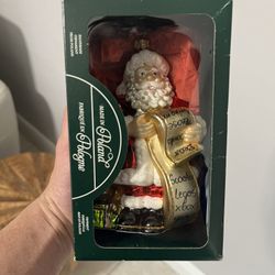 NEW in Box Glass Santa Claus with Wish List Handmade Ornament Made in Poland Legos Xbox