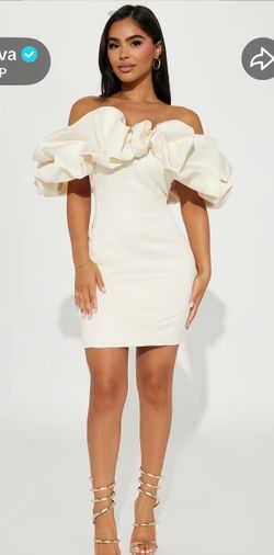 Cream Off-Shoulder Ruffle Mini Dress