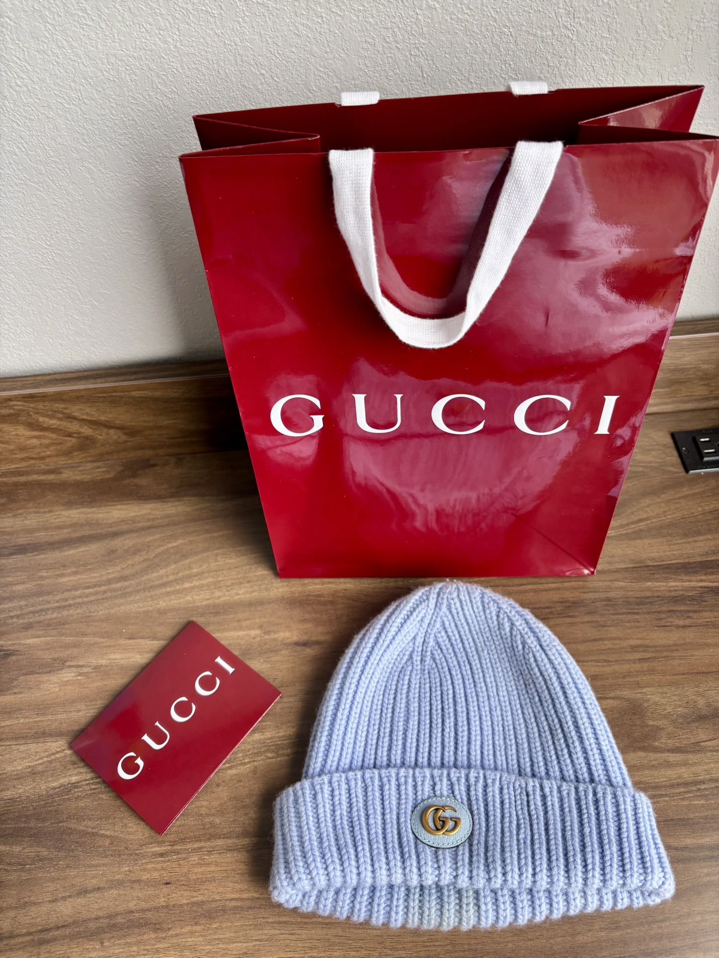 Authentic GUCCI Wool Beanie - Light Blue (Size L) w/ Bag & Receipt