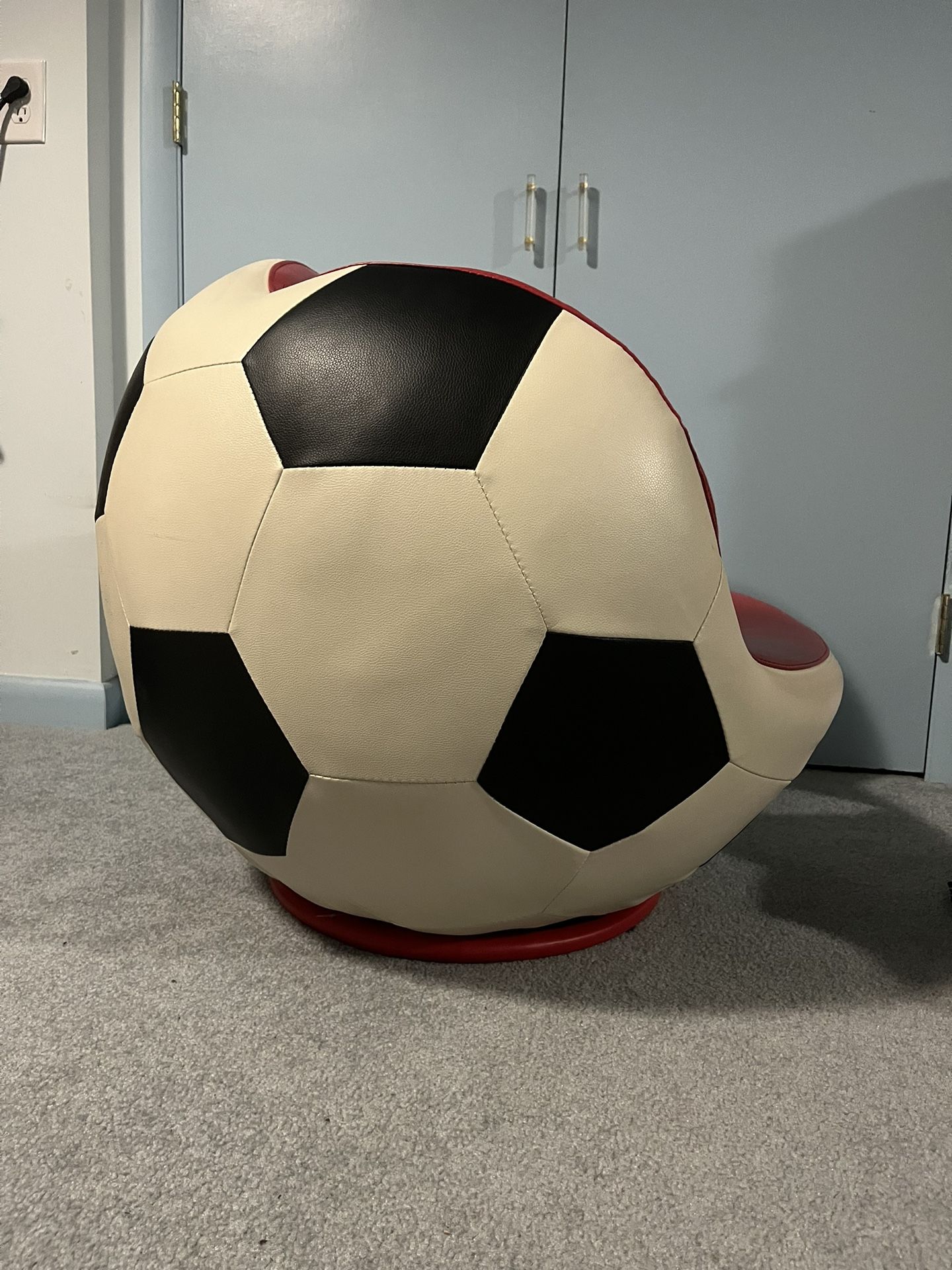 RARE Soccer Chair & Ottoman, Red/Black & White