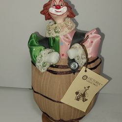 Victoria Impex Collectibles Vintage Clown in A Barrel 8" Porcelain Doll Figurine