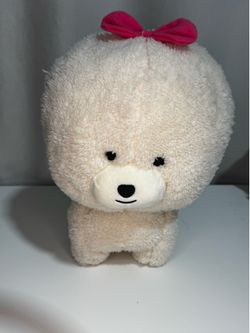 Amuse Mofumofu Bichon Plush Stuffed Dog, White/Pink Bow 13.5in w/ Tags