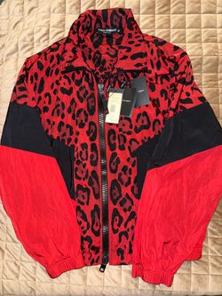Dolce & Gabbana Leopard-Print Panelled Zip Jacket in red/black
