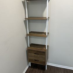 Ladder Bookshelves with Storage (white and light wood color)