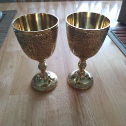 Set Of Vintage Solid Brass Cup H-6.5" W 3"