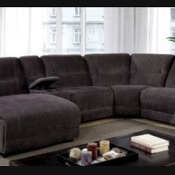 Brand New Elegant Chenille Fabric Reclining Sectional Sofa Set 