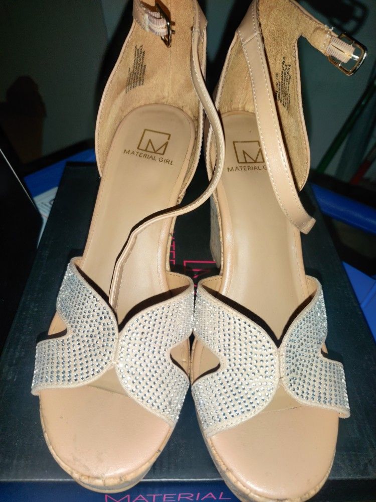 Material Girl Nude Rhinestone Wedge Sandals – Size 7.5M