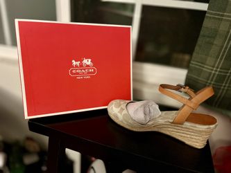 Vintage Coach Beige and Brown Wedge Sandals