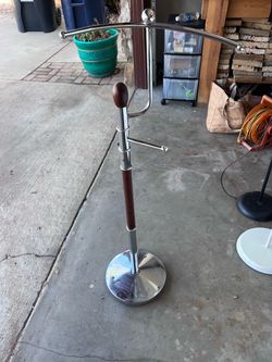 Chrome & Wood Valet Stand / Coat Rack