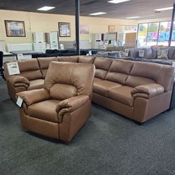 Brown Faux Leather Sofa and Chair Set 🚚WE DELIVER🚚