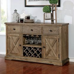 Brand New Rustic Light Oak With Wine Storage Server