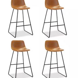 30 in. Whiskey Brown Faux Leather Bar Stool Metal Frame Counter Height Bar Stools Set of 4