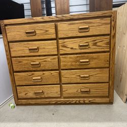 Solid Oak 10-Drawer Dresser / Storage Cabinet - Heavy, Handcrafted, Excellent Condition
