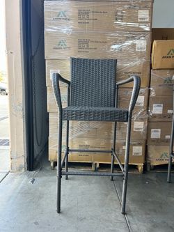 Outdoor Bar Stools. Patio Bar Chairs with Armrests and Backrest Wicker Rattan (Dark Gray)