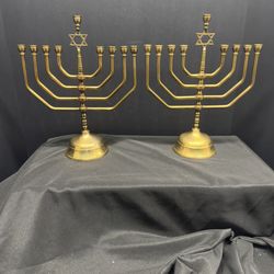 Vintage Brass Menorahs 9-Branch Candelabrum w/ Star of David – Judaica