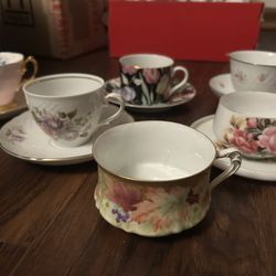 Antique Tea, Cups, And Saucers