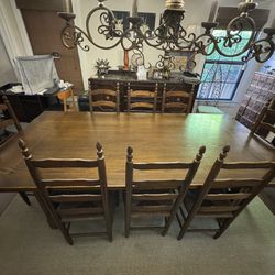 Antique Solid Wood Dining/Farm Table with 8 Chairs 