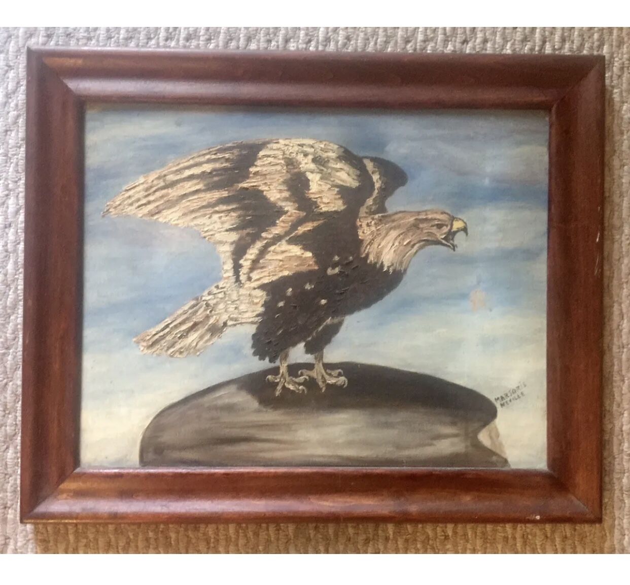 Nice Original Vintage/antique Eagle Oil Painting Signed & Framed On Board 21x17”