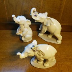Lladro Set Of 3 Elephant Figurines With Flower Bouquets #'s 6(contact info removed) 6462 All Mint No Boxes