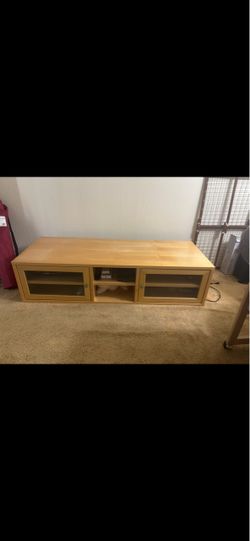 Wood TV Stand with Glass Door Cabinets