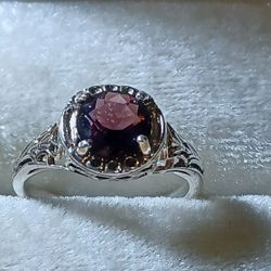 Beautiful Sterling Silver Amethyst Crystal Filigree Ring Women's Size 8.5