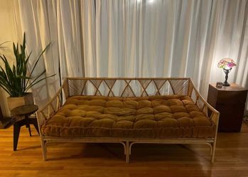 Vintage Rattan Daybed / Sofa with Diamond Fretwork Back