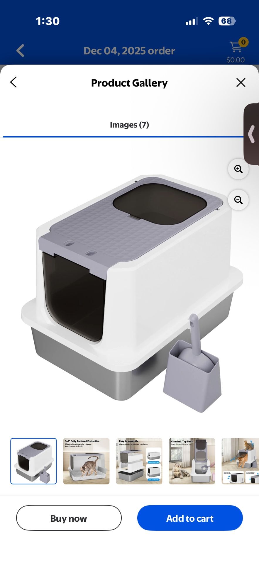 RIZZARI Grey Stainless Steel Cat Litter Box, Odorless Enclosed Litter Box with Top Holes, Large Litter Pan for Small to Large Sized Cats