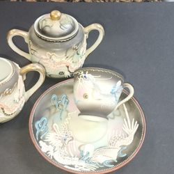 Vintage DRAGON  Ware Blaxk Moriage  Giesha Girl RARE
