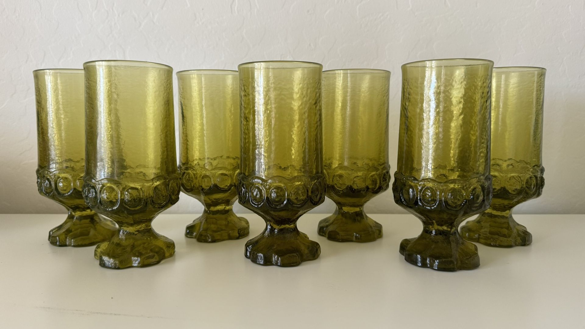 Vintage Tiffin Franciscan Madeira Heavy Footed Green Iced Tea Glass/Goblet- she GLOWS