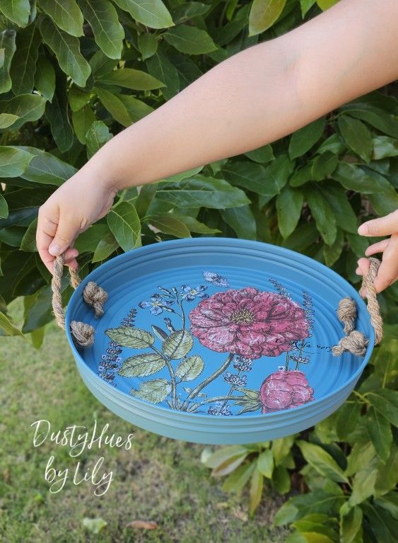 Galvanized Serving Tray/Twisted Jute Handles/Unique Hand Embellished Tray/Unique Find/