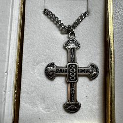 Sterling Silver Millennium Cross Necklace – FAITH, HOPE, LOVE – 2000 Keepsake Gift