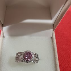 Peach- Pink And White Lab Grown Diamond  14k White