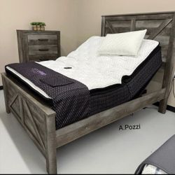 AP🎉Wynnlow Gray Crossbuck Panel Bedroom Set4-Piece (Bed, Dresser, Mirror, Nightstand) Financing - Delivery 